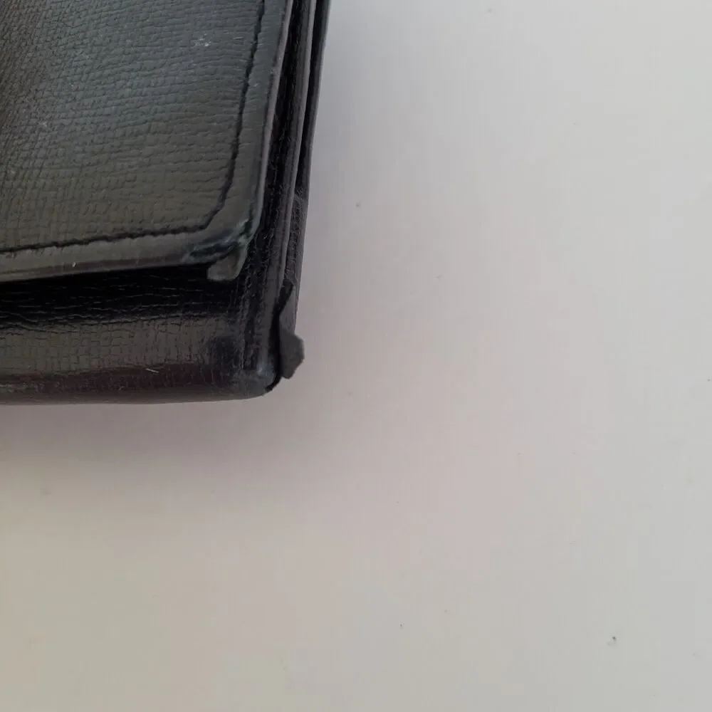 Perry Ellis Bifold Leather Black Wallet Long Slim Envelope Logo Card Check Holde